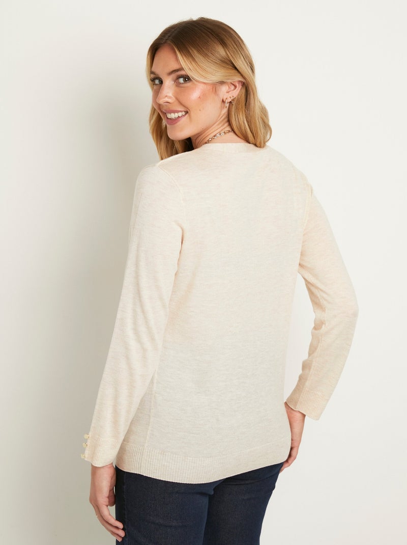 Gilet fin col V boutonné jersey uni avec laine mérinos - Afibel Beige - Kiabi