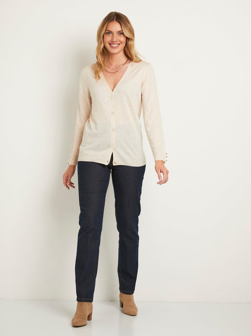 Gilet fin col V boutonné jersey uni avec laine mérinos - Afibel Beige - Kiabi