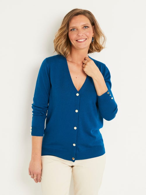 Gilet fin col V boutonné jersey uni avec laine mérinos - Afibel - Kiabi