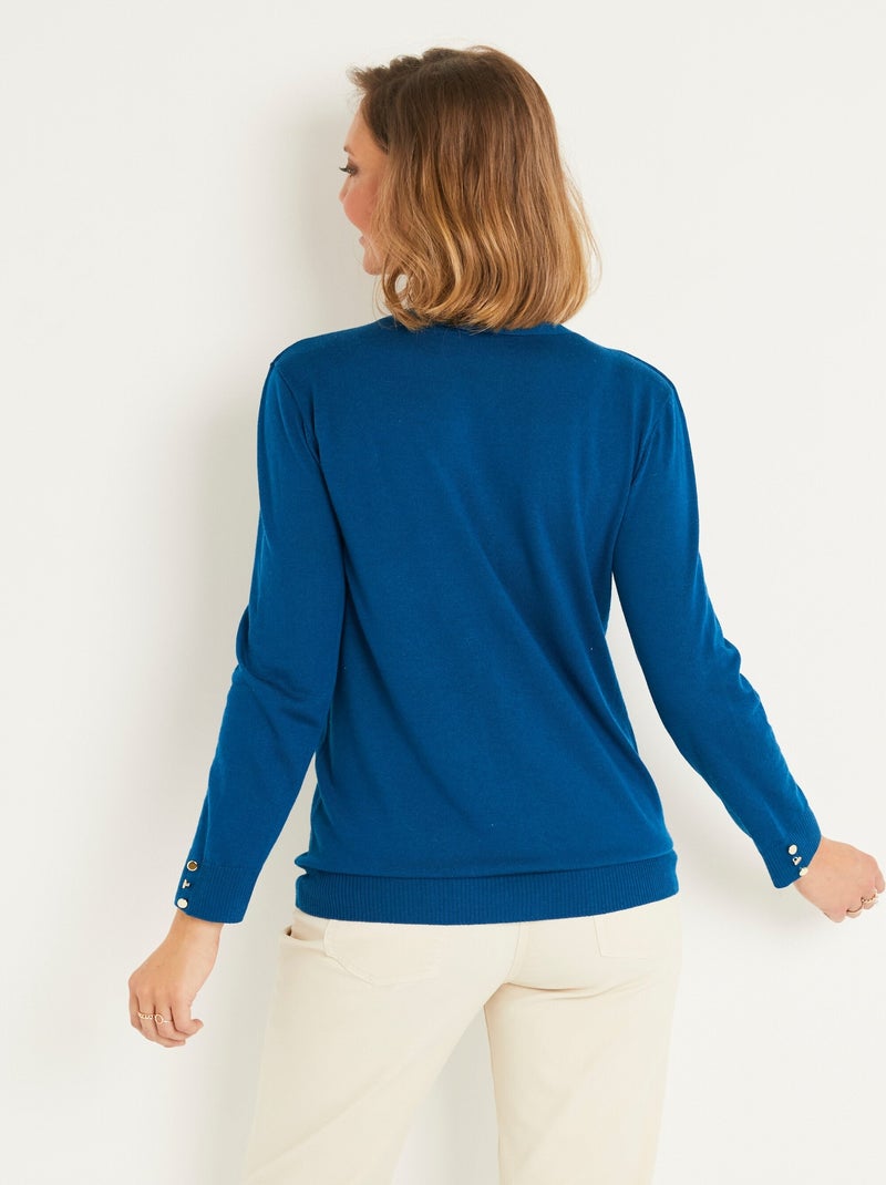 Gilet fin col V boutonné jersey uni avec laine mérinos - Afibel Bleu canard - Kiabi