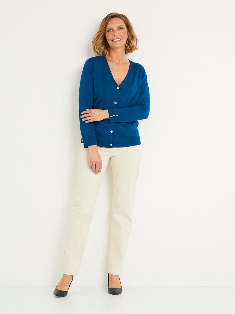 Gilet fin col V boutonné jersey uni avec laine mérinos - Afibel Bleu canard - Kiabi
