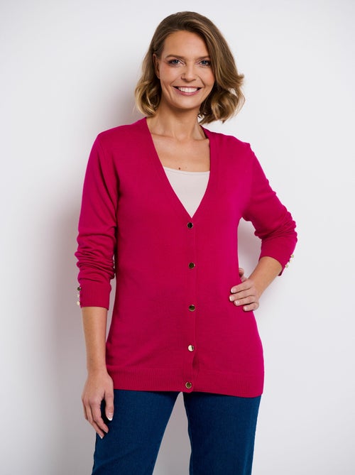 Gilet fin col V boutonné jersey uni avec laine mérinos - Afibel - Kiabi