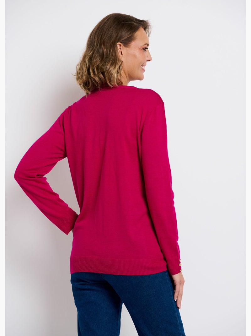Gilet fin col V boutonné jersey uni avec laine mérinos - Afibel Violet - Kiabi