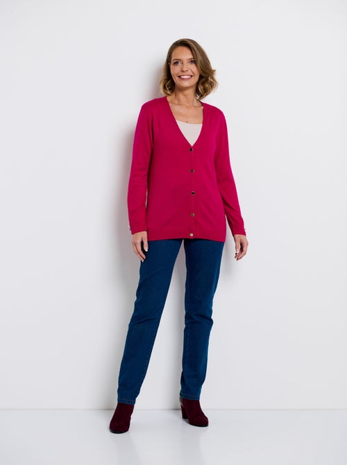Gilet fin col V boutonné jersey uni avec laine mérinos - Afibel - Kiabi