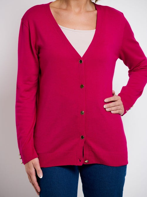 Gilet fin col V boutonné jersey uni avec laine mérinos - Afibel - Kiabi