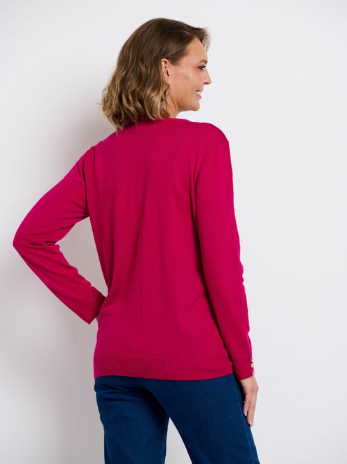 Gilet fin col V boutonné jersey uni avec laine mérinos - Kiabi