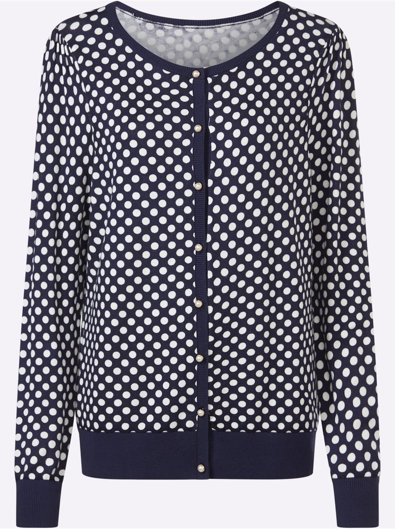 Gilet Fin Motif à Pois Tendance - Taille Standard - Helline Ecru/Marine - Kiabi