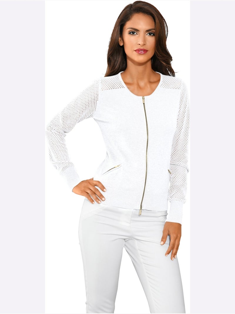 Gilet Fin Motif Tricot Ajouré Tendance - Taille Standard - helline Blanc - Kiabi