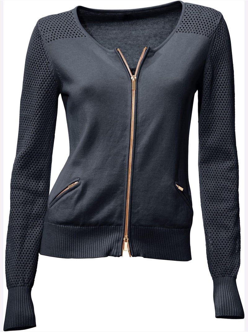 Gilet Fin Motif Tricot Ajouré Tendance - Taille Standard - Helline Bleu marine - Kiabi