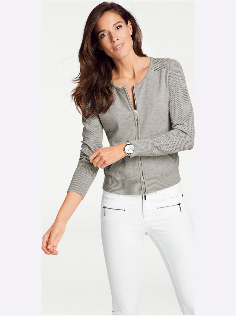 Gilet Fin Motif Tricot Ajouré Tendance - Taille Standard - helline Gris chiné - Kiabi