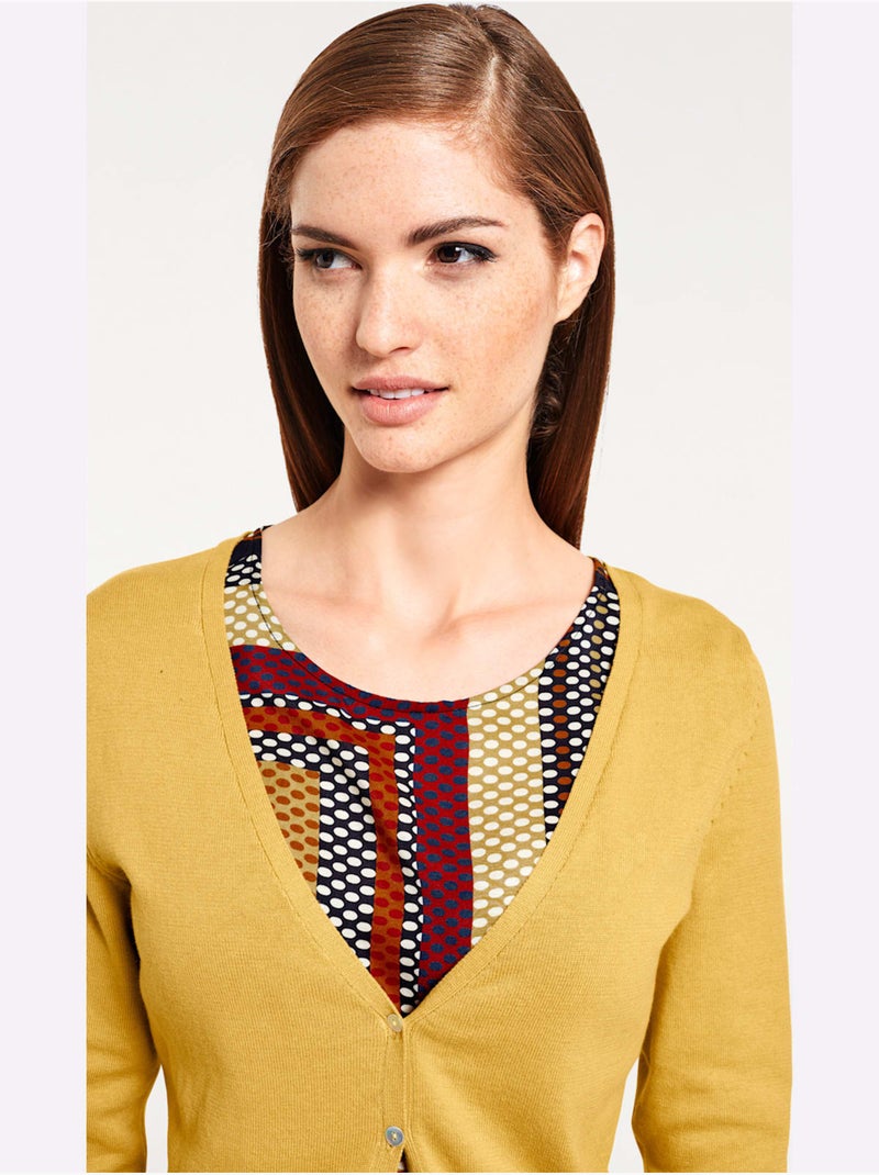 Gilet Fin Style Cardigan - Taille Standard - helline Jaune moutarde - Kiabi