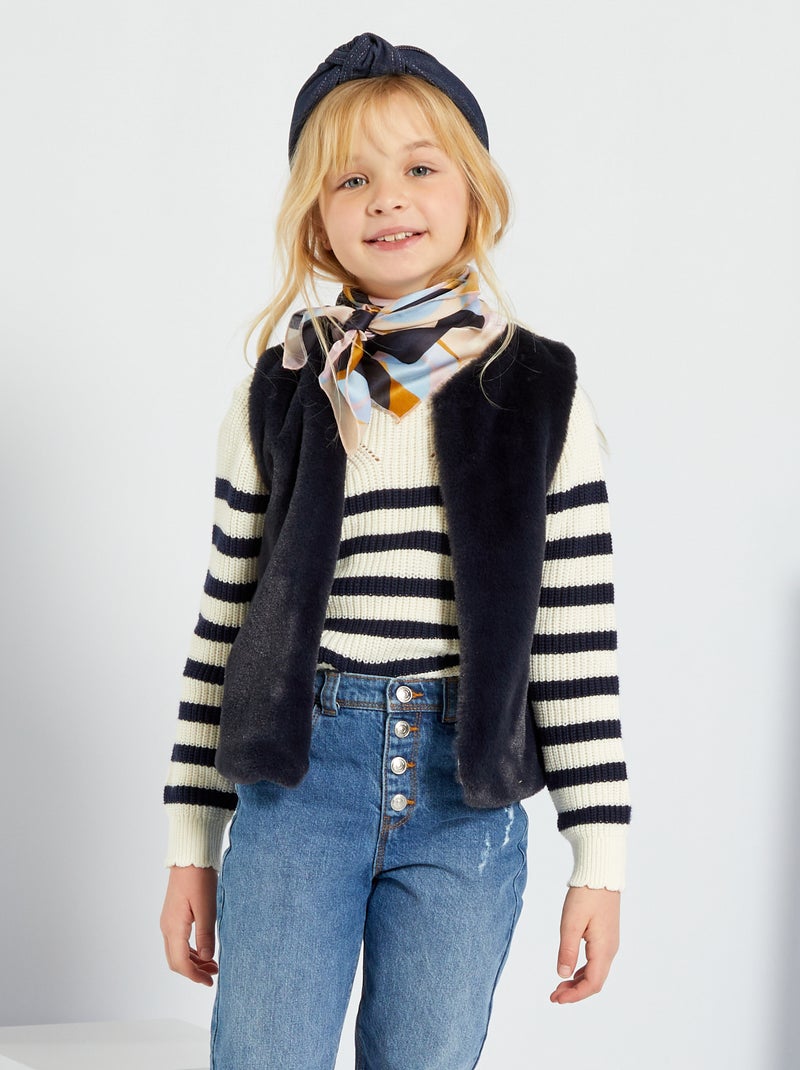Gilet fourrure sans manches bleu marine - Kiabi