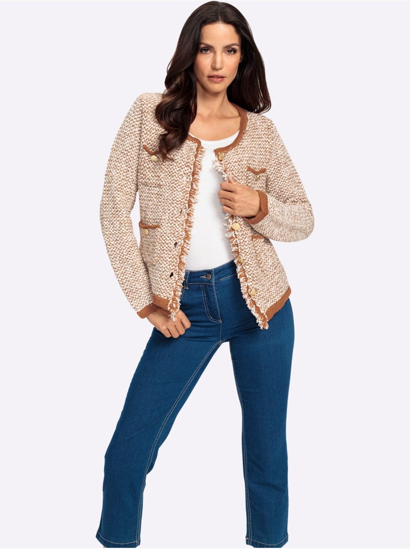 Gilet Franges Tendance - Taille Standard - helline Blanc Marron - Kiabi