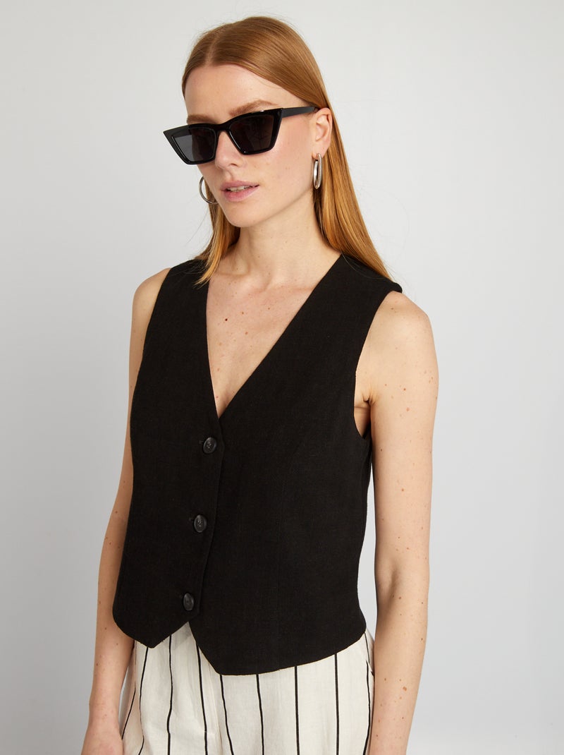 Gilet garçon de café en lin mélangé noir - Kiabi