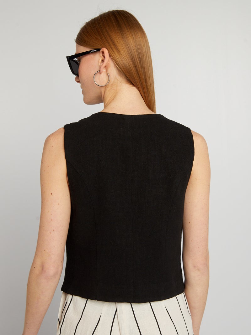Gilet garçon de café en lin mélangé noir - Kiabi