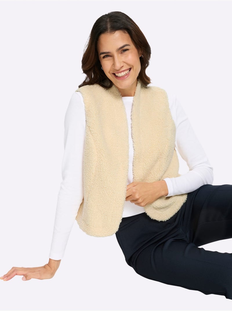 Gilet imitation fourrure fermeture crochet discrète - taille standard - witt Ivoire - Kiabi