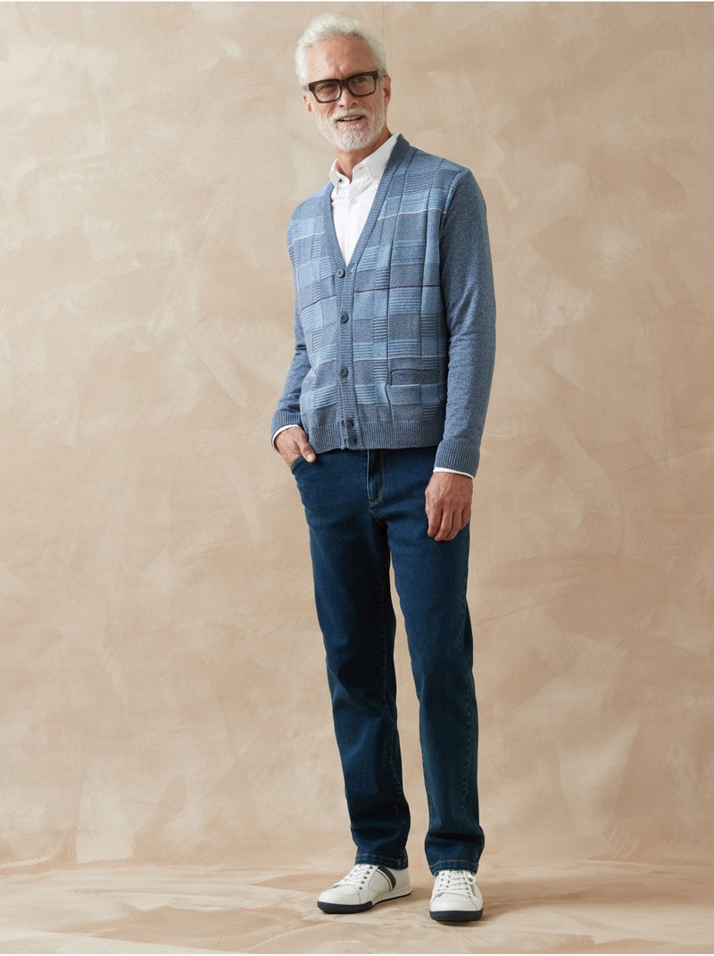Gilet jacquard col V - DAXON Bleu - Kiabi