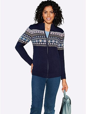 Gilet Jacquard Finitions Côtelées - Taille Standard - Moda Vilona
