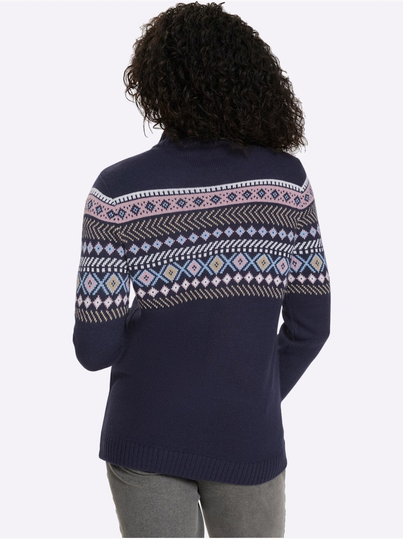 Gilet Jacquard Finitions Côtelées - Taille Standard - Moda Vilona Bleu marine - Kiabi
