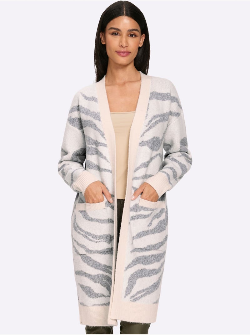 Gilet Jacquard Joli Jacquard à L'aspect Animal - Taille Standard - Helline Blanc Gris - Kiabi