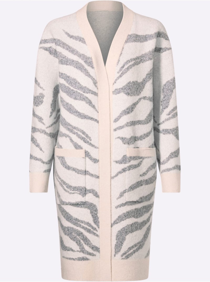 Gilet Jacquard Joli Jacquard à L'aspect Animal - Taille Standard - Helline Blanc Gris - Kiabi