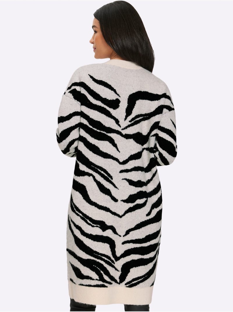 Gilet Jacquard Joli Jacquard à L'aspect Animal - Taille Standard - Helline Blanc Noir - Kiabi