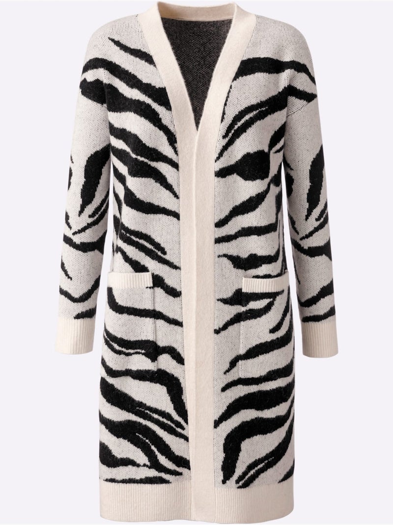 Gilet Jacquard Joli Jacquard à L'aspect Animal - Taille Standard - Helline Blanc Noir - Kiabi