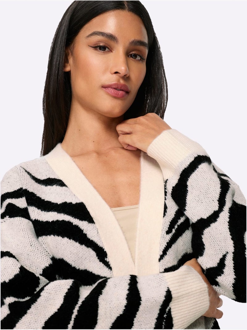 Gilet Jacquard Joli Jacquard à L'aspect Animal - Taille Standard - Helline Blanc Noir - Kiabi