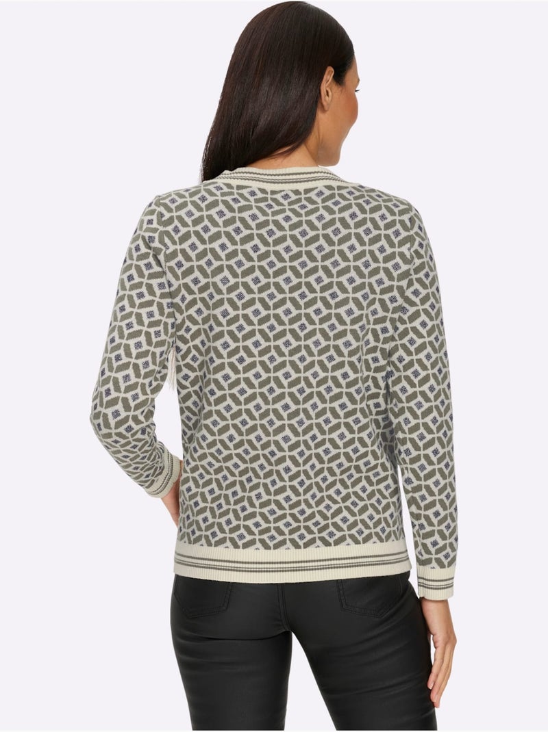 Gilet jacquard joli motif jacquard - taille standard - helline Beige/Vert - Kiabi
