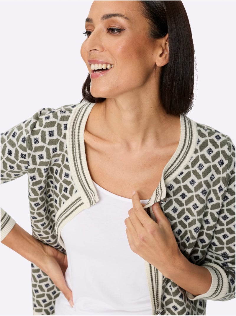 Gilet jacquard joli motif jacquard - taille standard - helline Beige/Vert - Kiabi