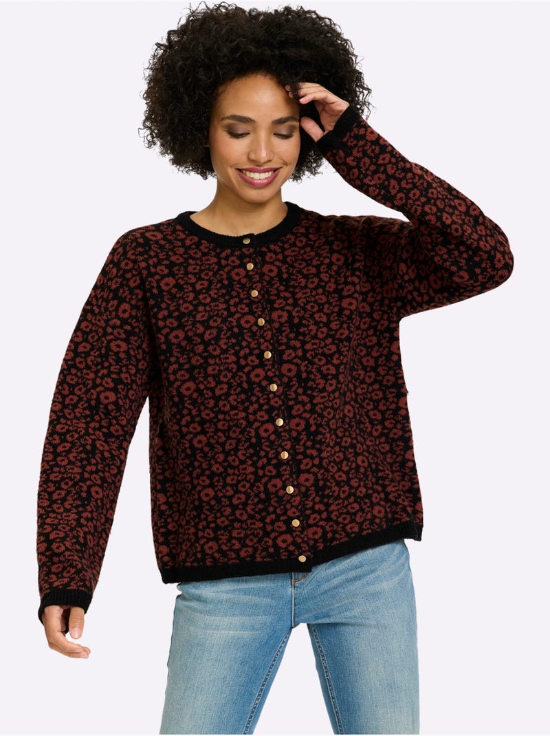 Gilet jacquard joli motif léopard - taille standard - helline Noir Rouge - Kiabi
