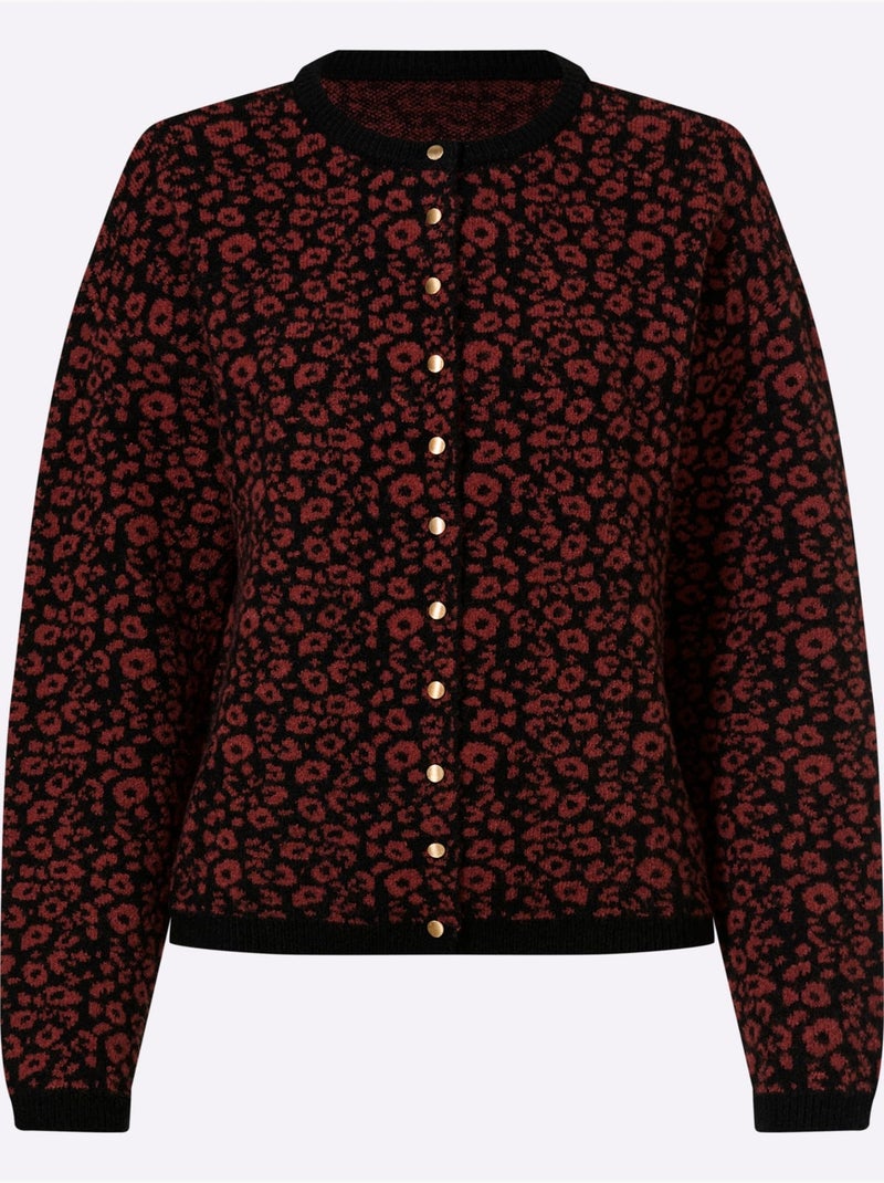 Gilet jacquard joli motif léopard - taille standard - helline Noir Rouge - Kiabi