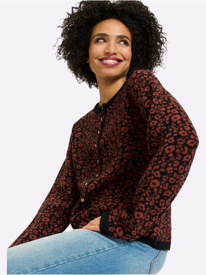 Gilet jacquard joli motif léopard - taille standard - helline Noir Rouge - Kiabi