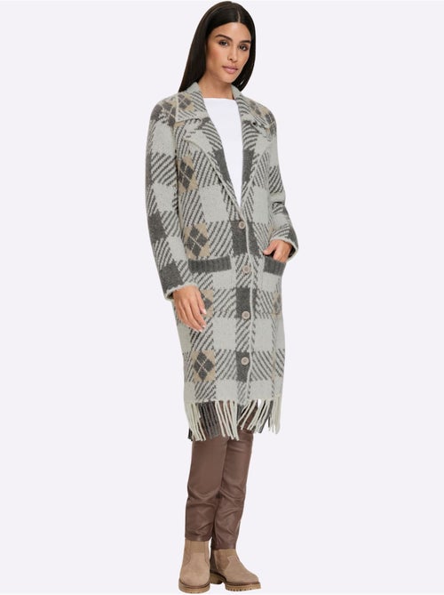 Gilet jacquard jolie coupe longue moderne - taille standard - helline - Kiabi Gilet jacquard jolie coupe longue moderne - taille standard - helline - Kiabi