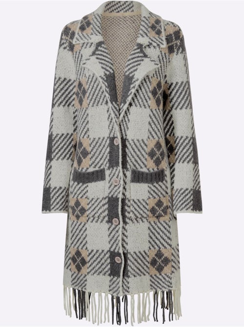 Gilet jacquard jolie coupe longue moderne - taille standard - helline - Kiabi Gilet jacquard jolie coupe longue moderne - taille standard - helline - Kiabi