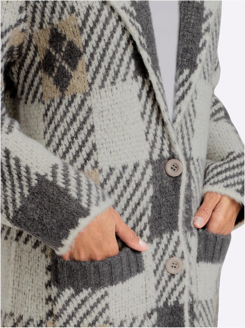 Gilet jacquard jolie coupe longue moderne - taille standard - helline Beige - Kiabi