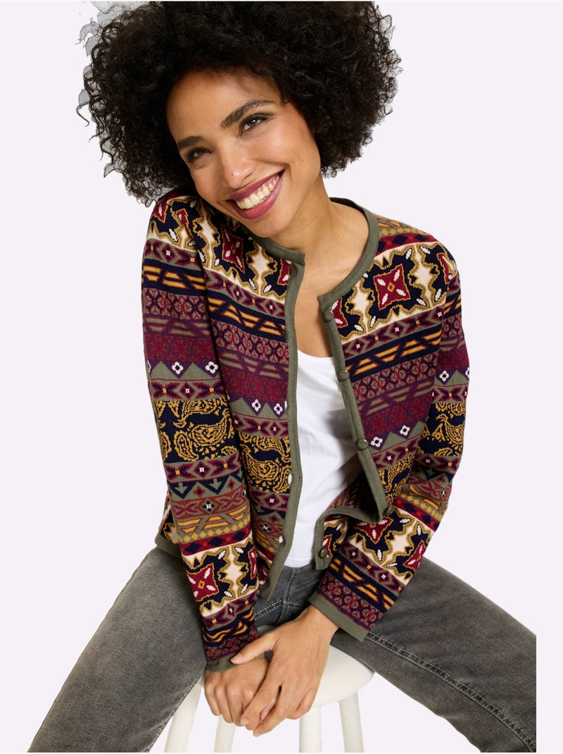 Gilet Jacquard Motif Jacquard Original - Taille Standard - Helline Bleu Orange - Kiabi