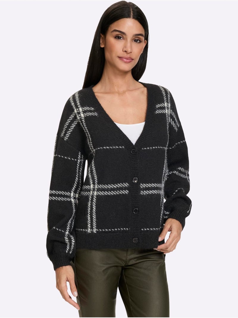 Gilet jacquard qualité tricotée douce - taille standard - helline Noir Ecru - Kiabi