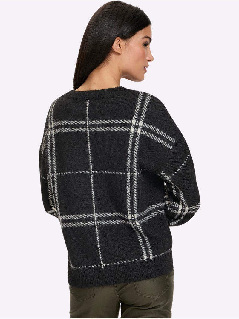 Gilet jacquard qualité tricotée douce - taille standard - helline Noir Ecru - Kiabi