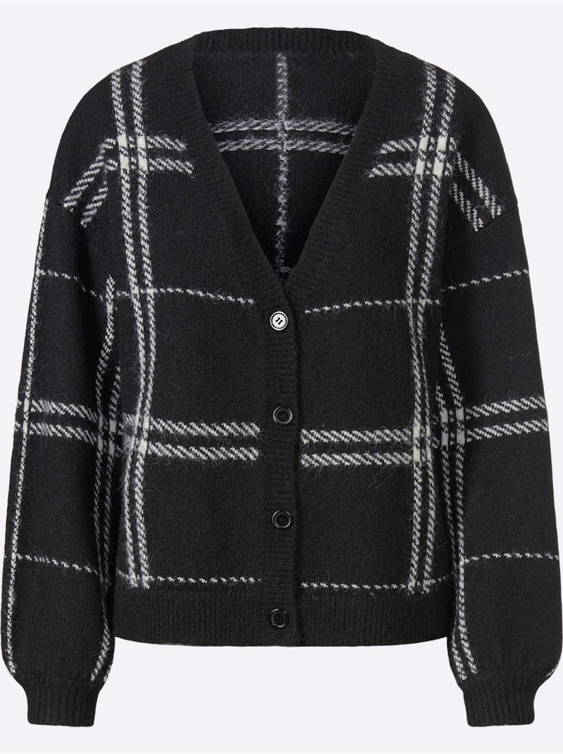 Gilet jacquard qualité tricotée douce - taille standard - helline Noir Ecru - Kiabi
