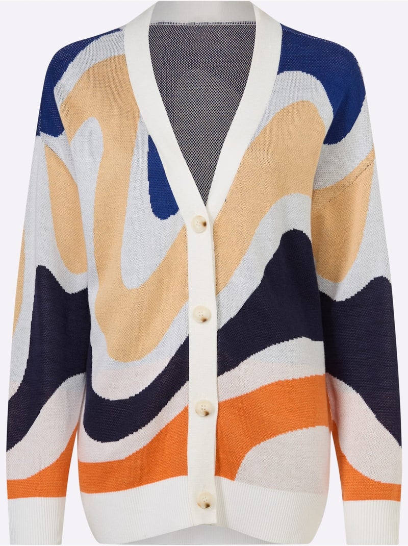 Gilet Jacquard Superbe Motif Jacquard - Taille Standard - Helline Bleu Ecru Bleu - Kiabi