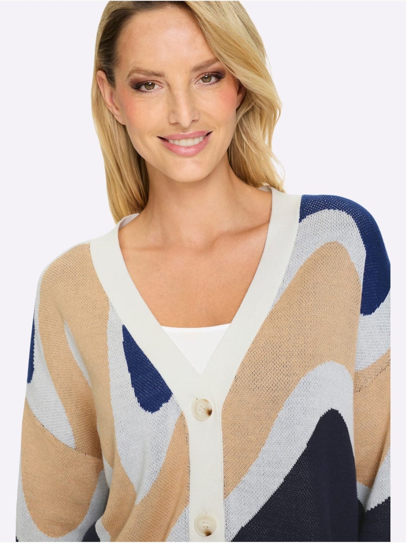 Gilet Jacquard Superbe Motif Jacquard - Taille Standard - Helline Bleu Ecru Bleu - Kiabi