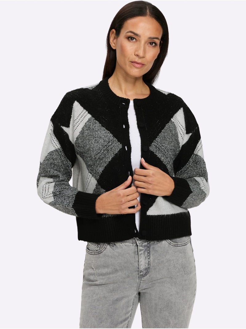 Gilet Jacquard Tricot Jacquard élégant - Taille Standard - Helline Noir Ecru - Kiabi