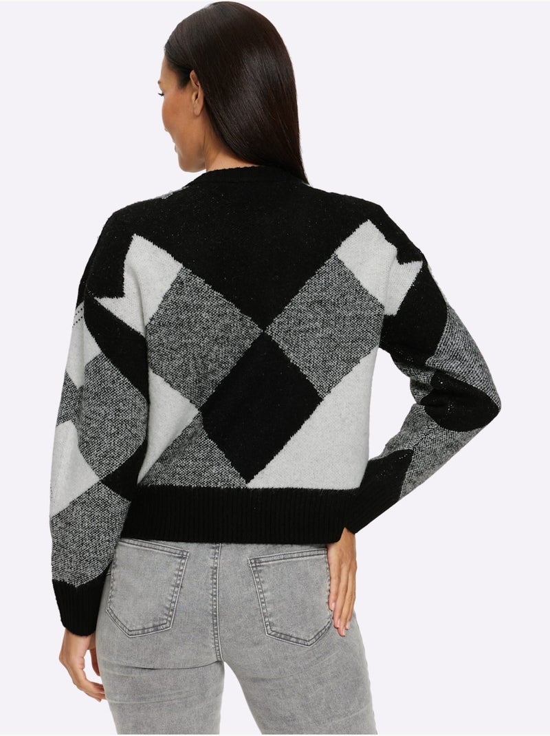 Gilet Jacquard Tricot Jacquard élégant - Taille Standard - Helline Noir Ecru - Kiabi