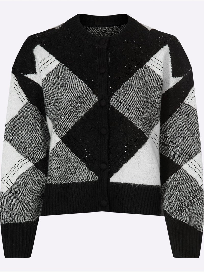 Gilet Jacquard Tricot Jacquard élégant - Taille Standard - Helline Noir Ecru - Kiabi