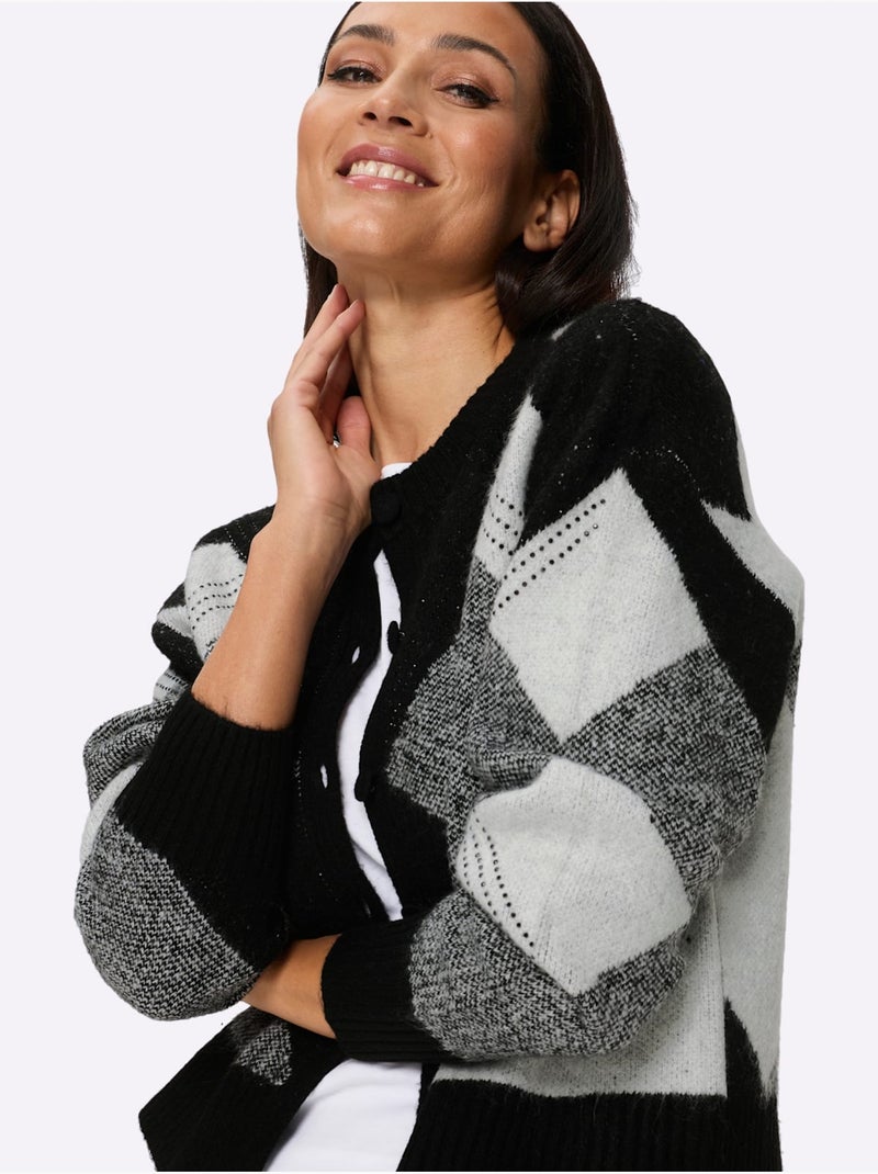 Gilet Jacquard Tricot Jacquard élégant - Taille Standard - Helline Noir Ecru - Kiabi
