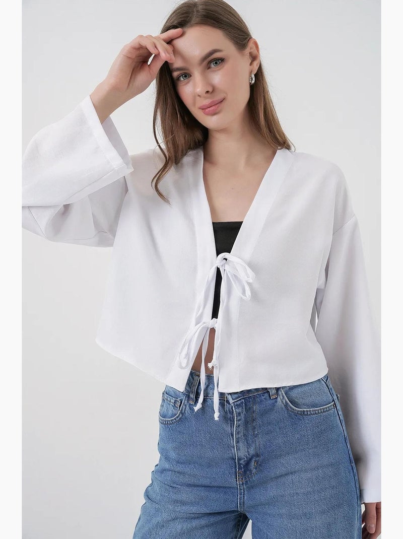 Gilet kimono col v mélange viscose bdart Blanc - Kiabi