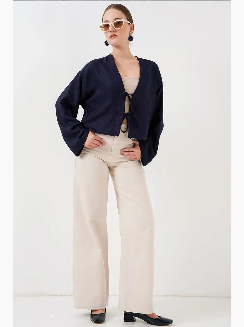 Gilet kimono col v mélange viscose bdart Bleu marine - Kiabi