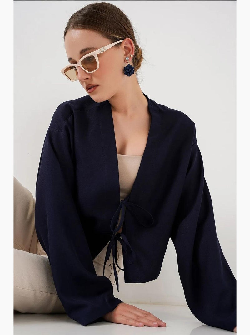 Gilet kimono col v mélange viscose bdart Bleu marine - Kiabi