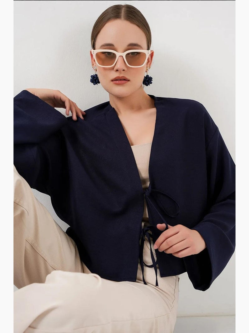 Gilet kimono col v mélange viscose bdart Bleu marine - Kiabi